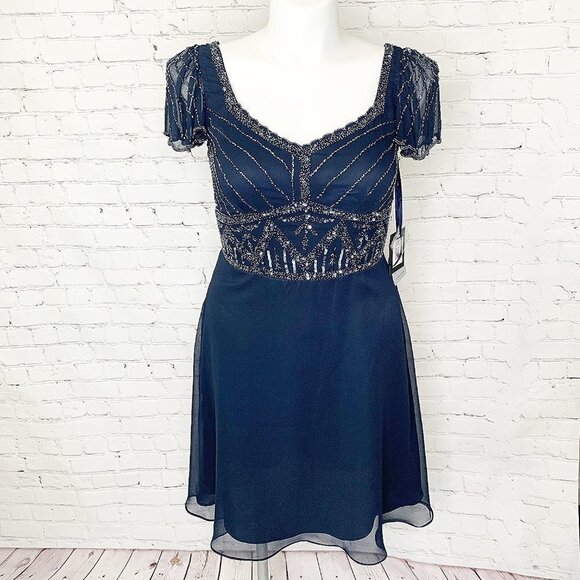 NWT MARINA NAVY BLUE BEAD & SEQUIN DRESS FROM NORDSTROM - 8 - Picture 2 of 12